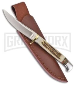 Frost Cutlery Trophy Stag Small Bowie White Fixed Blade Knife - Satin Plain