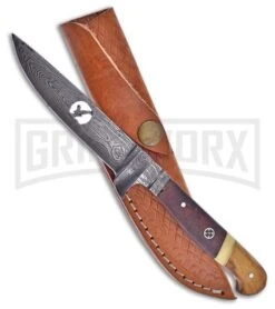Frost Cutlery Valley Forge Eradicate Rose/Olive Wood Fixed Blade Knife -Damascus
