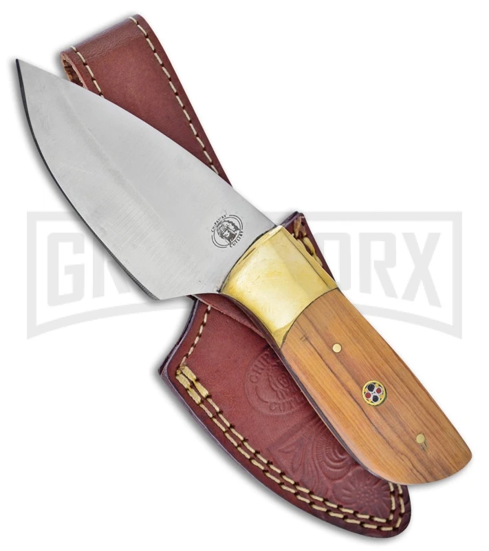 Frost Cutlery Chipaway Prairie Dog Olive Wood Fixed Blade Knife - Satin Plain