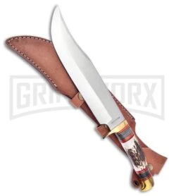 Frost Cutlery Trophy Stag Cougar Bowie Stag Fixed Blade Knife - Satin Plain