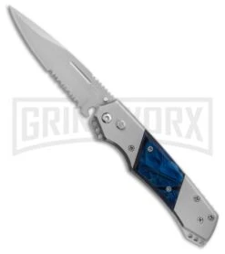 Super Knife Croc Automatic Knife Stainless W/ Blue Inlay - Satin Serr