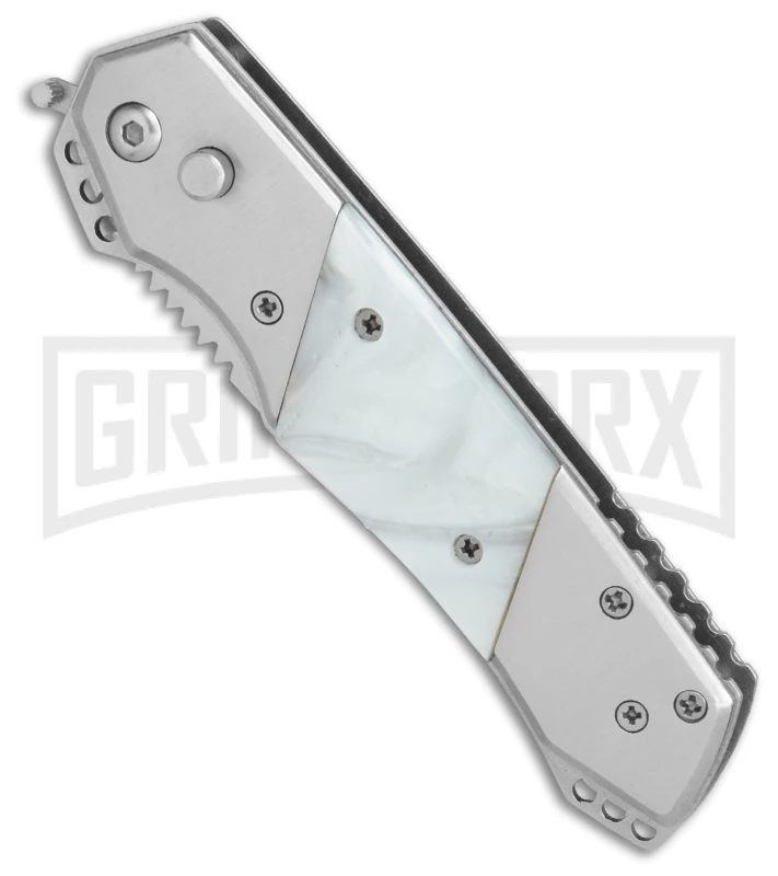 Super Knife Croc Automatic Knife Stainless W/ White Inlay - Satin Serr - Image 3