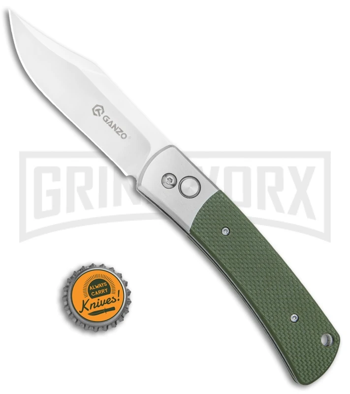 Ganzo Knives G747-1-GR Green G-10 Automatic Knife - Clip Point Satin - Image 4