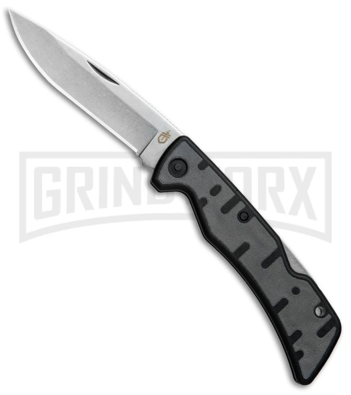 Gerber Commuter Black/Gray GFN Lockback Knife - Stonewash Plain