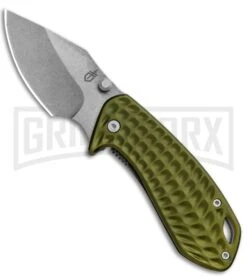 Gerber Kettlebell Sage Green Aluminum Frame Lock Knife - Stonewash Plain