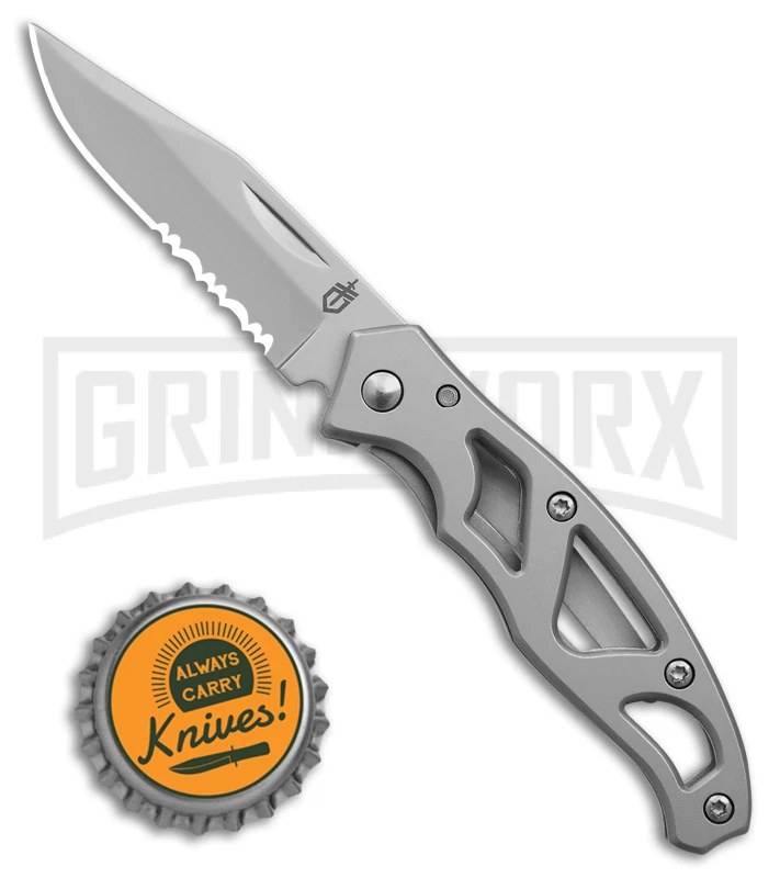 Gerber Mini Paraframe Gray Stainless Steel Frame Lock Knife - Satin Serr - Image 4