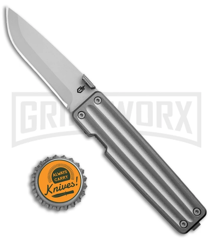 Gerber Pocket Square Gray Aluminum Liner Lock Knife - Satin Plain - Image 4