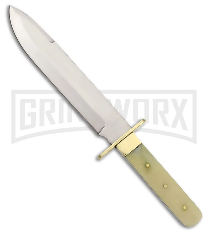Tallen Missouri Belt Bowie White Bone Fixed Blade Knife - Satin Plain