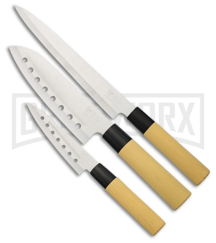 Hen & Rooster Cookhouse Knife Set Wood - Satin Plain