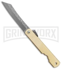 Higonokami Hoseki Brass Folding Knife - Damascus Plain