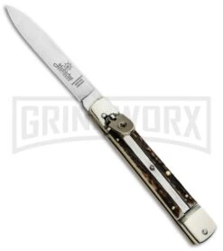Hubertus 8" Slimline Spear Point Lever Lock Stag Automatic Knife - Satin Plain