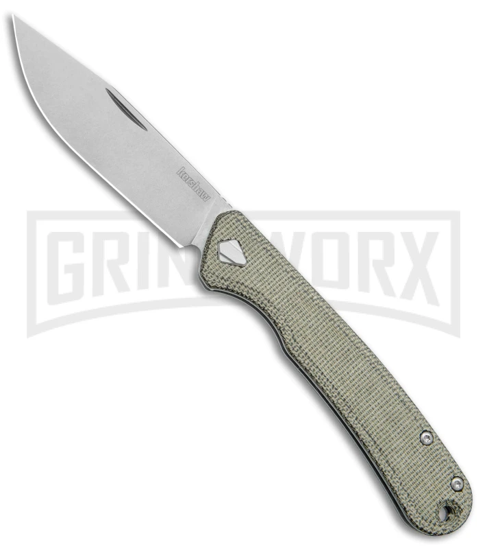 Kershaw Federalist Green Micarta Folding Knife - Stonewash Plain