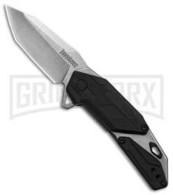 Kershaw Jetpack Black/Gray Spring Assisted Knife - Tanto Stonewash Plain