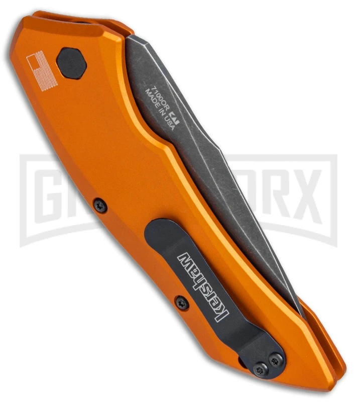 Kershaw Launch 1 Orange Aluminum Automatic Knife - Blackwash Plain - Image 3