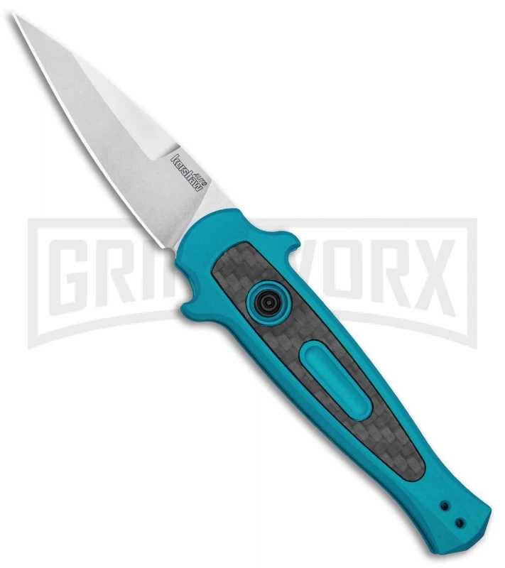 Kershaw Launch 12 Teal Aluminum Mini Stiletto Automatic Knife - Stonewash Plain