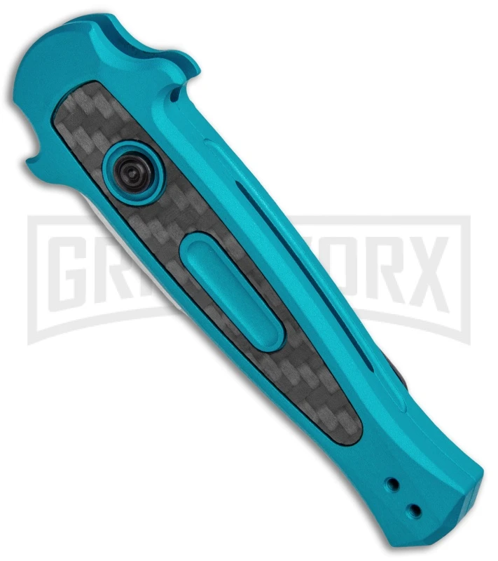 Kershaw Launch 12 Teal Aluminum Mini Stiletto Automatic Knife - Stonewash Plain - Image 2