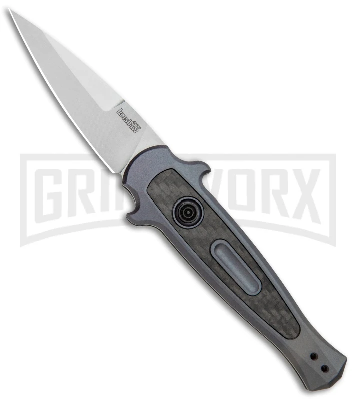 Kershaw Launch 12 Gray Aluminum Mini Stiletto Automatic Knife - Stonewash Plain