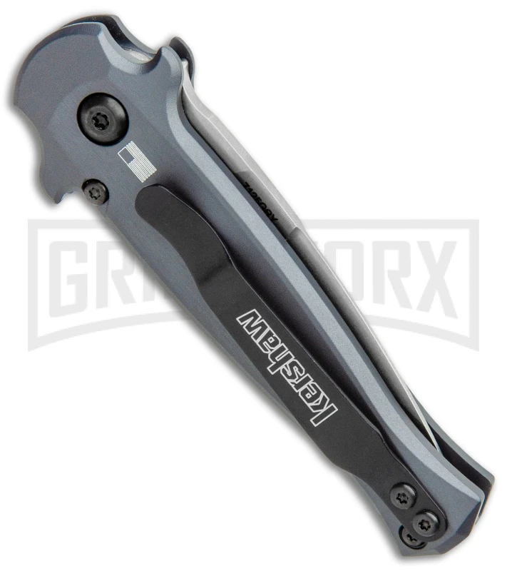 Kershaw Launch 12 Gray Aluminum Mini Stiletto Automatic Knife - Stonewash Plain - Image 3