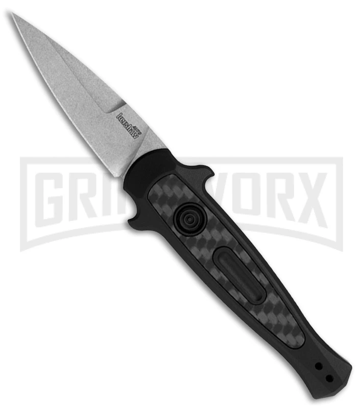 Kershaw Launch 12 Black Aluminum Mini Stiletto Automatic Knife - Stonewash Plain