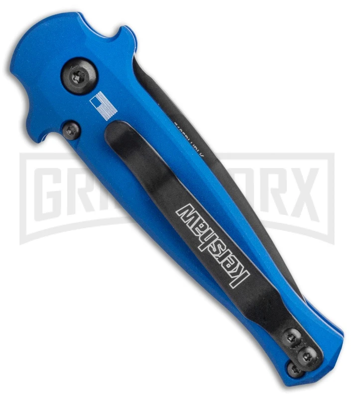 Kershaw Launch 12 Blue Aluminum/CF Mini Stiletto Automatic Knife - Black Plain - Image 3