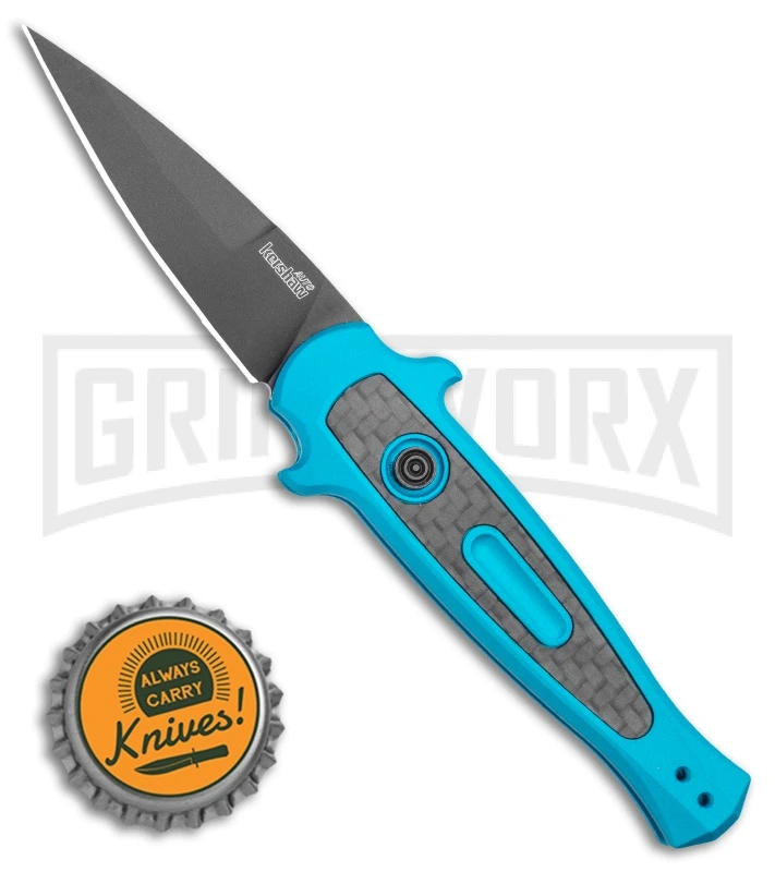 Kershaw Launch 12 Teal Aluminum Mini Stiletto Automatic Knife - Black Plain - Image 4