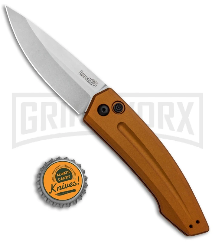 Kershaw Launch 2 Bronze Aluminum Automatic Knife - Stonewash Plain - Image 4