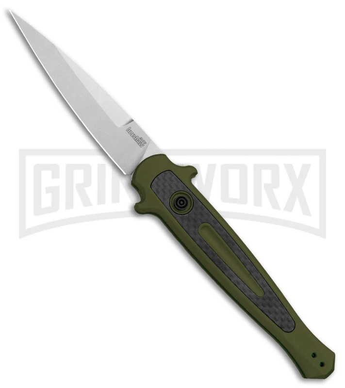 Kershaw Launch 8 Stiletto Automatic Knife Green/CF (3.5" Stonewash)
