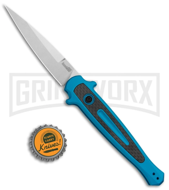 Kershaw Launch 8 Stiletto Automatic Knife Teal/CF (3.5" Stonewash) - Image 4