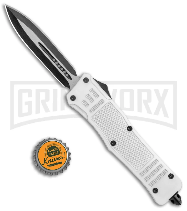 Large Atomic Defender White Automatic Dagger Knife - Two-Tone Plain - Image 5
