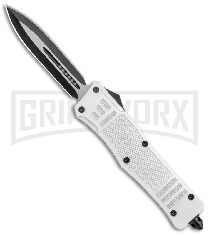 Large Atomic Defender White Automatic Dagger Knife - Two-Tone Plain