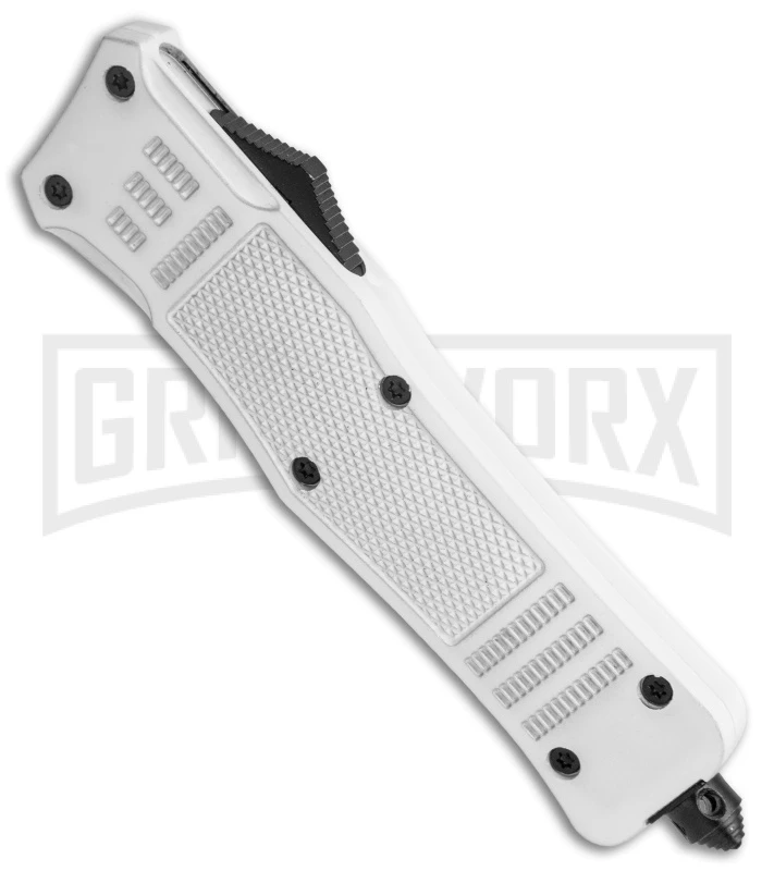 Large Atomic Defender White Automatic Dagger Knife - Two-Tone Plain - Image 2