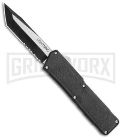 Lightning Black D/A OTF Automatic Knife - Tanto Two Tone Serrated