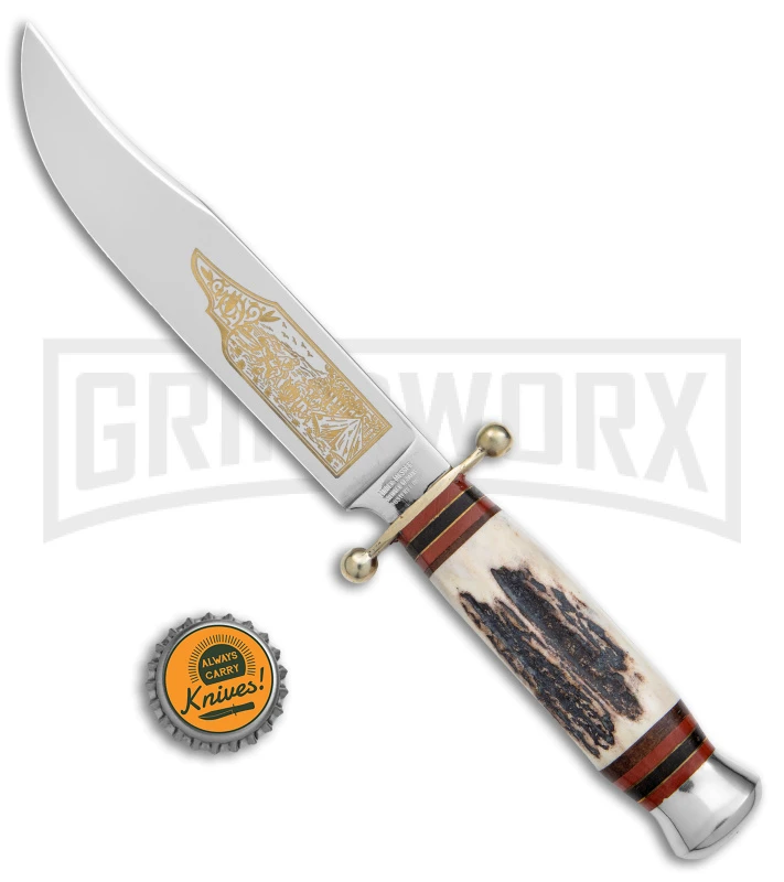 Linder Medium Bowie Brown/White Stag Fixed Blade Knife - Clip Point Plain - Image 4