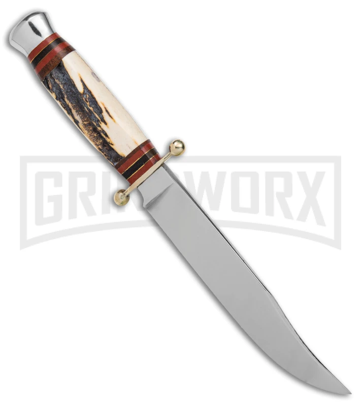 Linder Medium Bowie Brown/White Stag Fixed Blade Knife - Clip Point Plain - Image 2