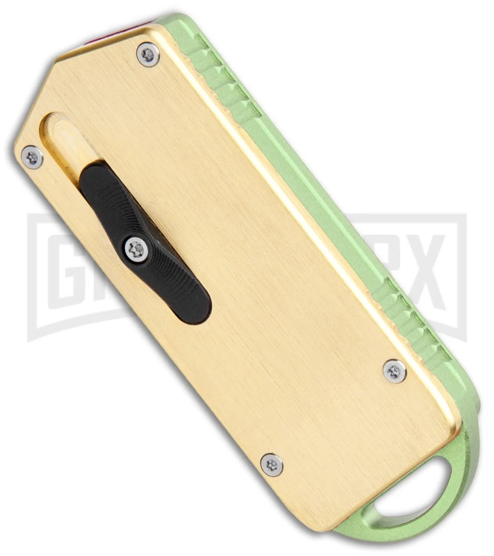 M3 Tactical Tech Rogue Brass/Green D/A OTF Automatic Knife - Satin Plain - Image 2