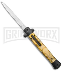 Mago 11" Gold Smoke Abyss Italian Stiletto OTF Automatic Knife - Satin Dagger