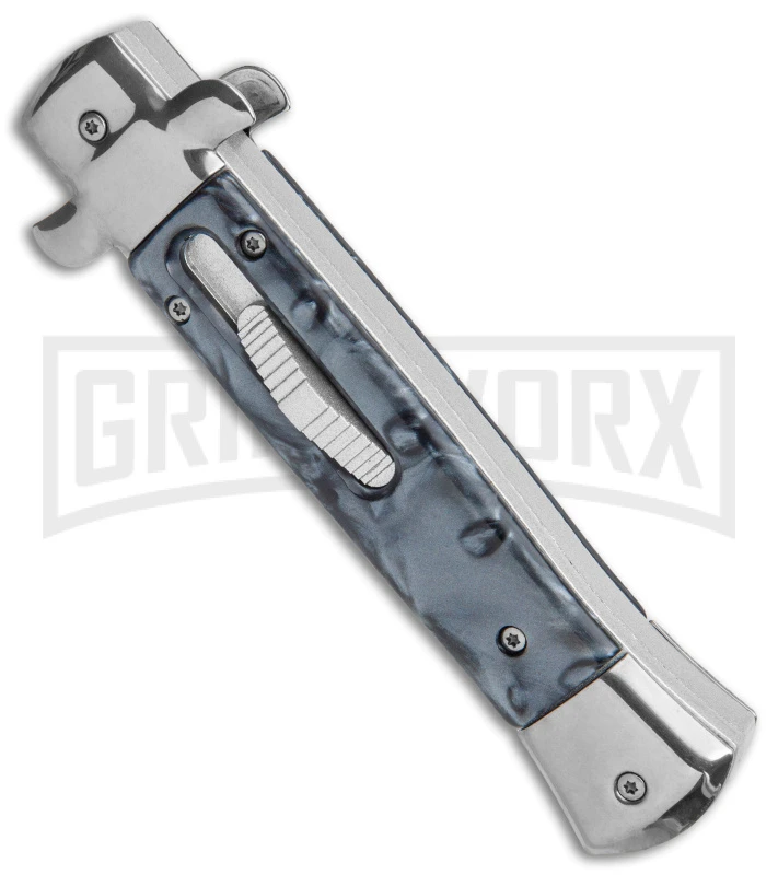 Mago 9" Black Smoke Abyss Italian Stiletto OTF Automatic Knife - Satin Plain - Image 2