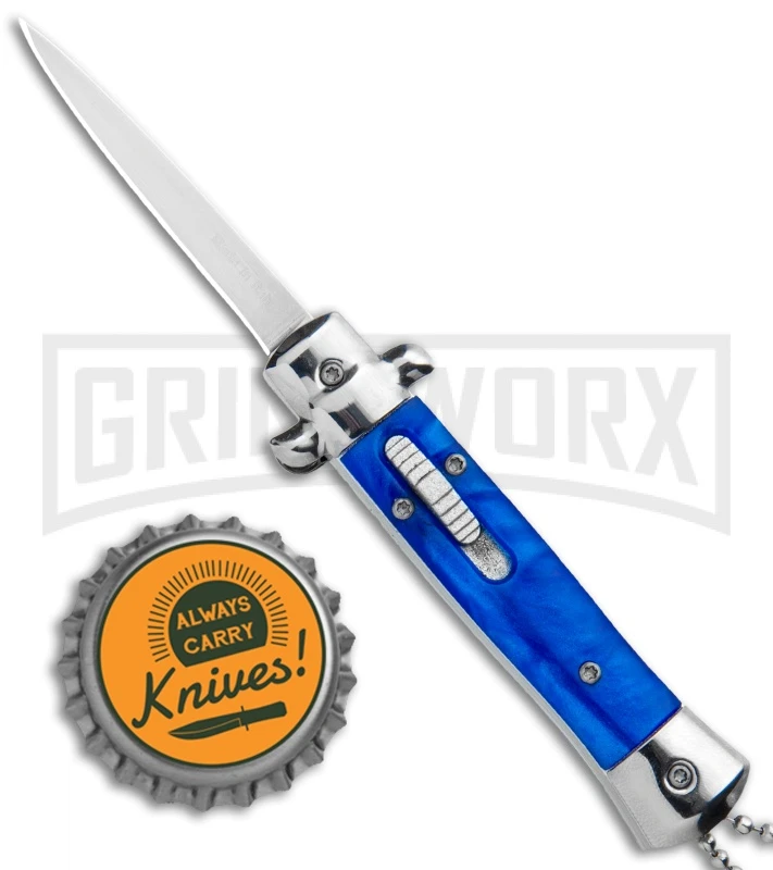 Mago 4.75" Mini Stiletto OTF Automatic Knife - Blue Marble - Image 5
