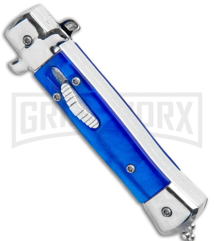 Mago 4.75" Mini Stiletto OTF Automatic Knife - Blue Marble - Image 2