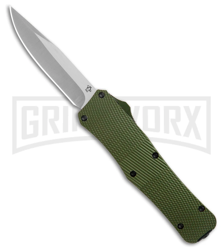 Mantis Auto Green Aluminum OTF Knife Drop Point - Satin Plain