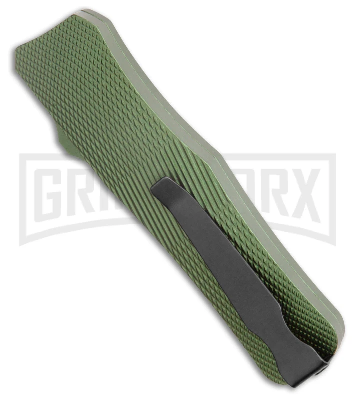 Mantis Auto Green Aluminum OTF Knife Drop Point - Satin Plain - Image 3