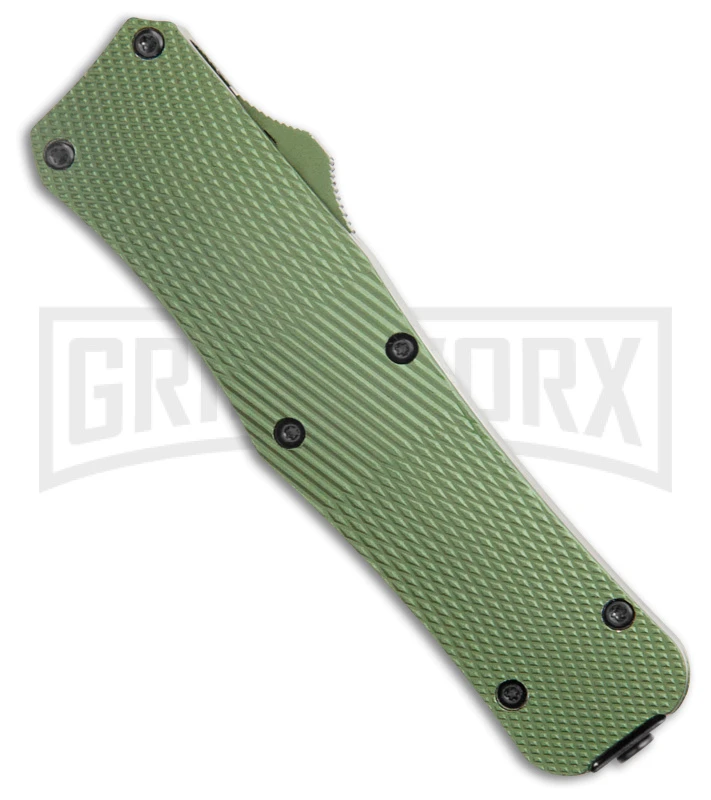 Mantis Auto Green Aluminum OTF Knife Drop Point - Satin Plain - Image 2