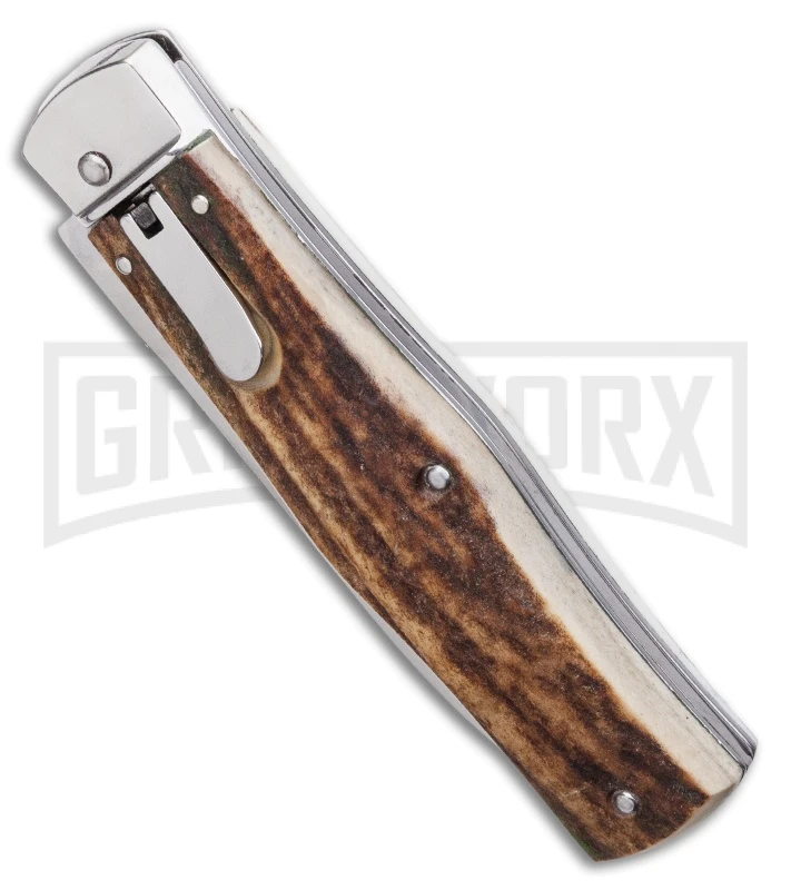 Mikov 241 Predator Stag Automatic Lever Lock Knife Pocket Clip - Image 2