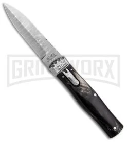 Mikov Panther Buffalo Horn Automatic Lever Lock Knife Damascus Bayonet