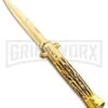 Milano 9" Stiletto Gold Sim Stag Horn Automatic Knife - Bayonet Satin