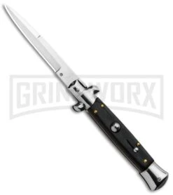 Milano 9" Black Wood Italian Style Automatic Knife - Bayonet Satin