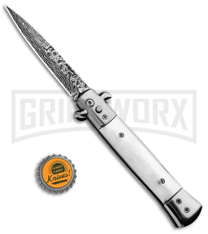 Milano 9" Stiletto Mirror Automatic Knife - Bayonet Sim Damascus - Image 4