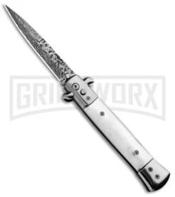 Milano 9" Stiletto Mirror Automatic Knife - Bayonet Sim Damascus