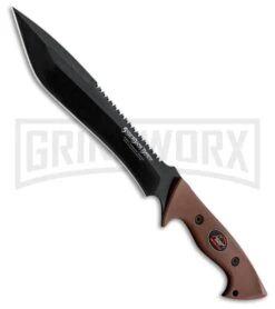 Outdoor Edge SaberBack Survival Bowie Brown TPR Fixed Blade Knife - Black Plain