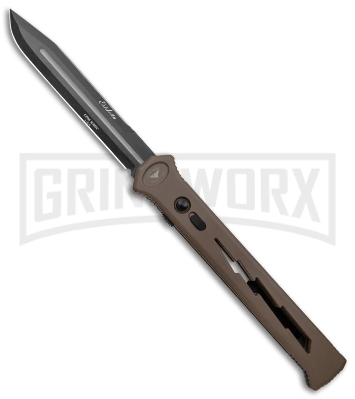 Paragon Estiletto Dark Earth Bolt Automatic OTF Knife - Black Clip Point